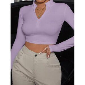 Half Zip Long Sleeve Crop T-Shirt
